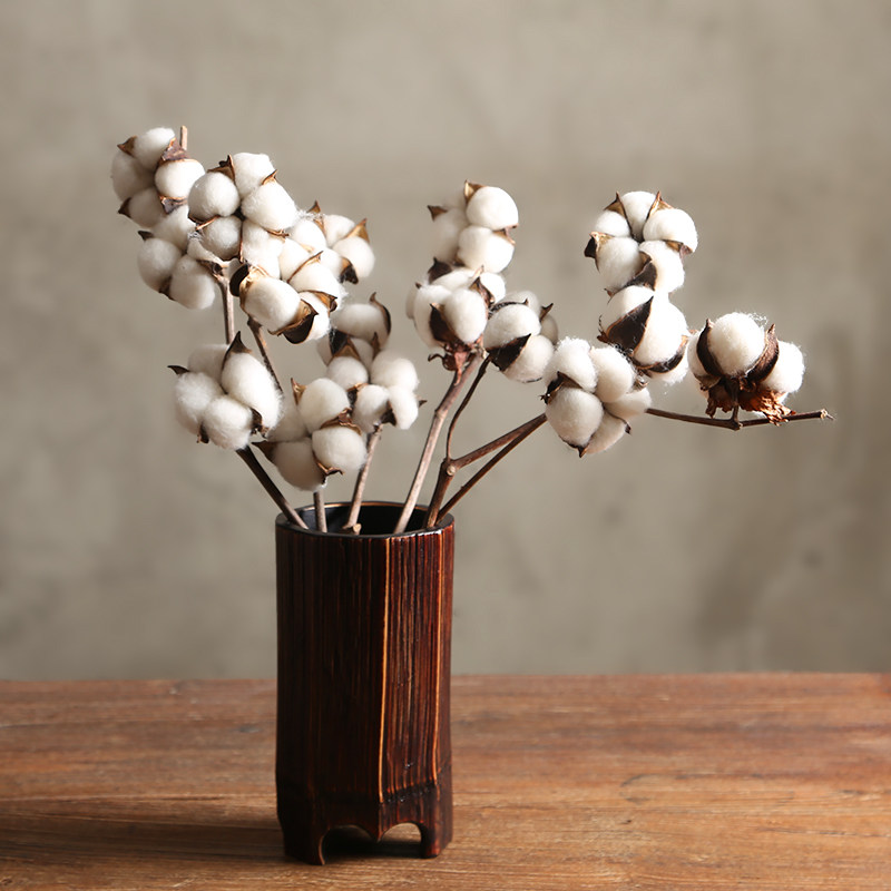 干花花束 永生花_天然棉花树枝 干花单支花束插花仿真花艺 花瓶永生花