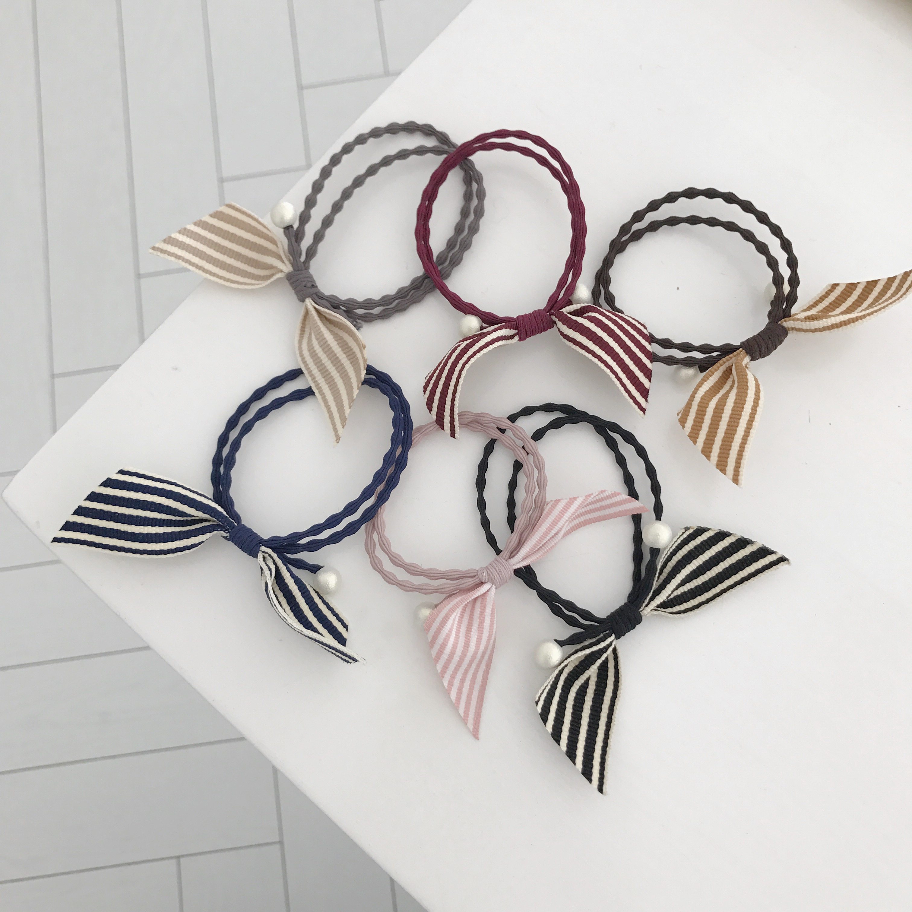 成人 韩式_韩式条纹蝴蝶结双股弹力皮筋淑女简约成人扎头发橡皮筋头绳