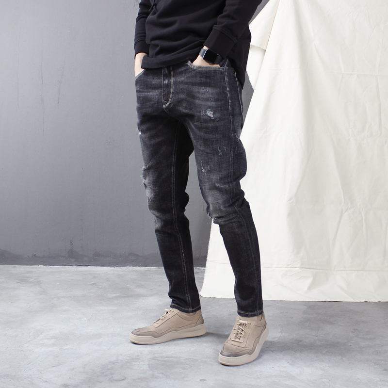 【特价】xiachi灰色牛仔裤修身直筒小脚裤子日专柜正品