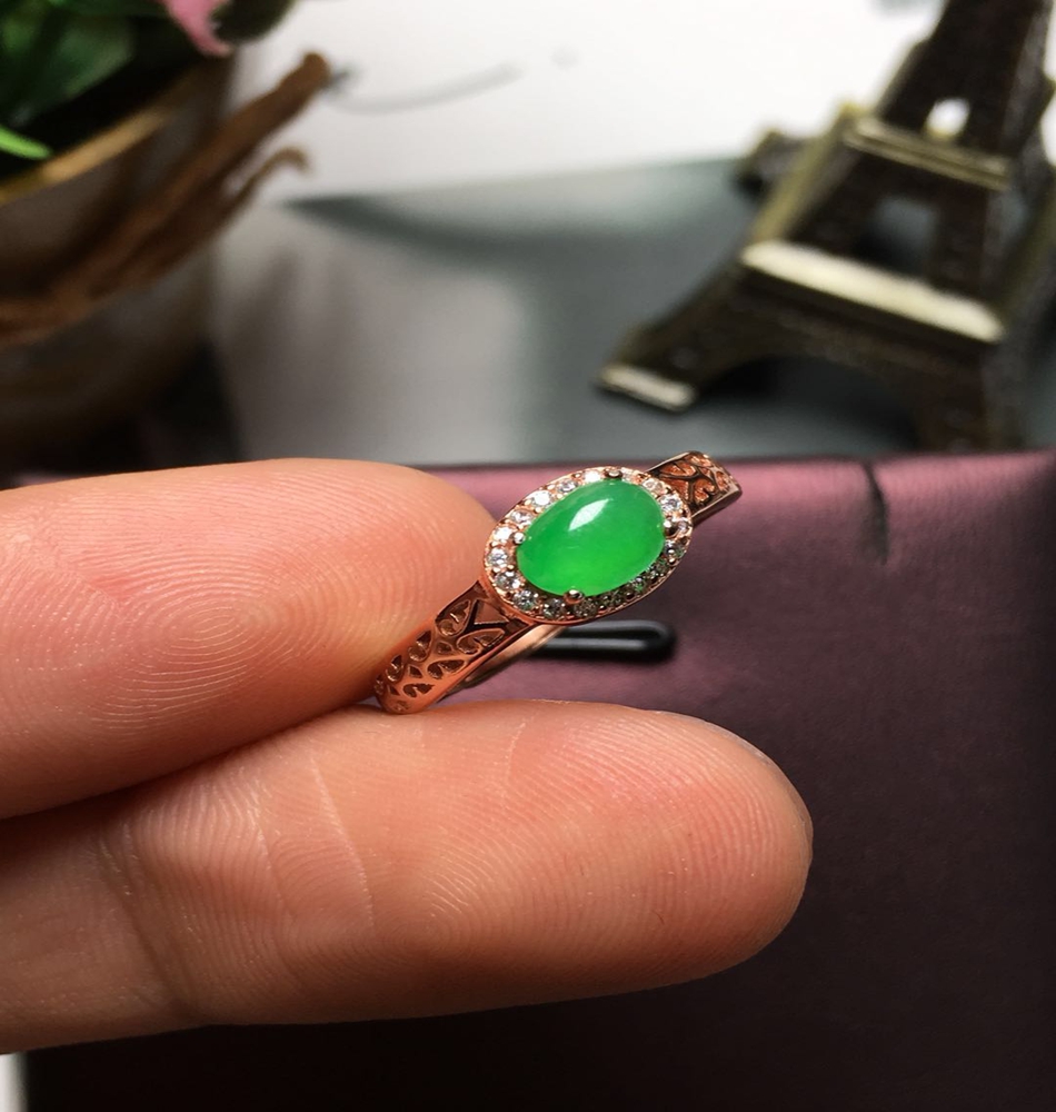 一折玉戒指 女款 天然翡翠