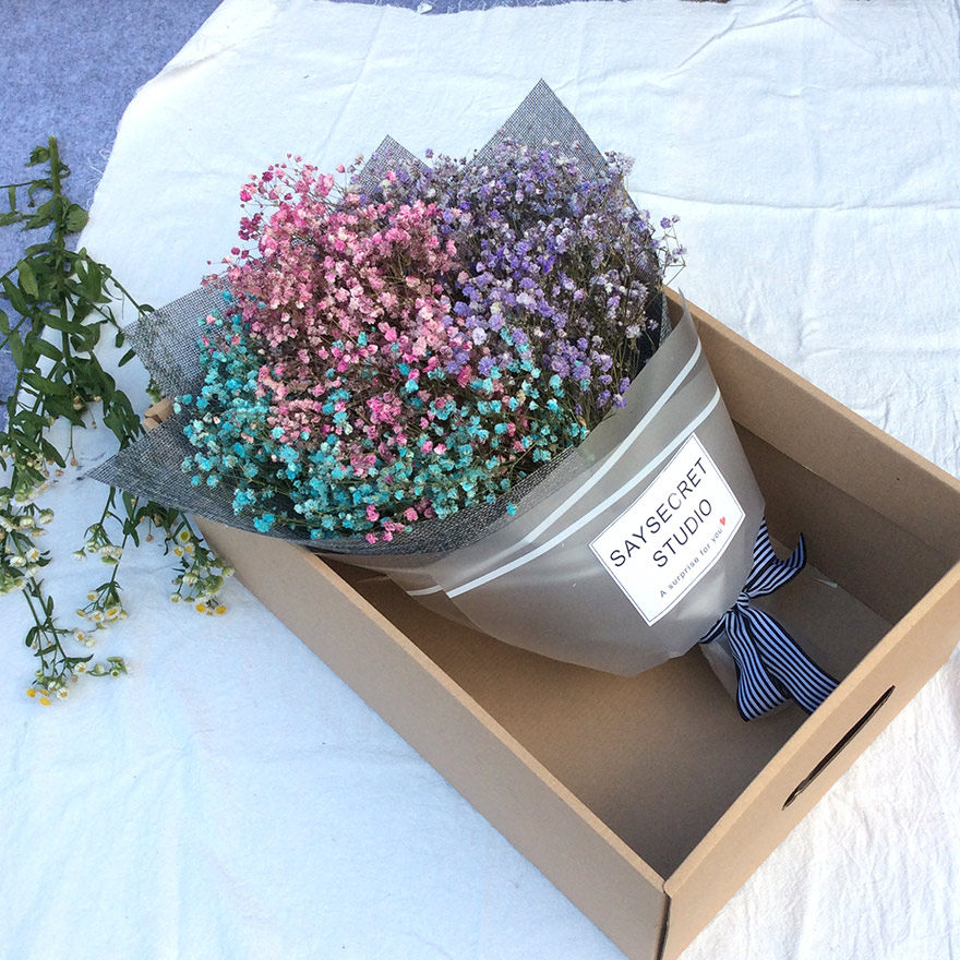 进口满天星干花花束粉色永生花礼盒干花束送闺蜜毕业生日拍照礼物