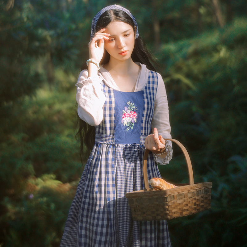 西藏沙漠旅游长裙田园风女装复古收腰马甲两件套棉麻连衣裙春春秋