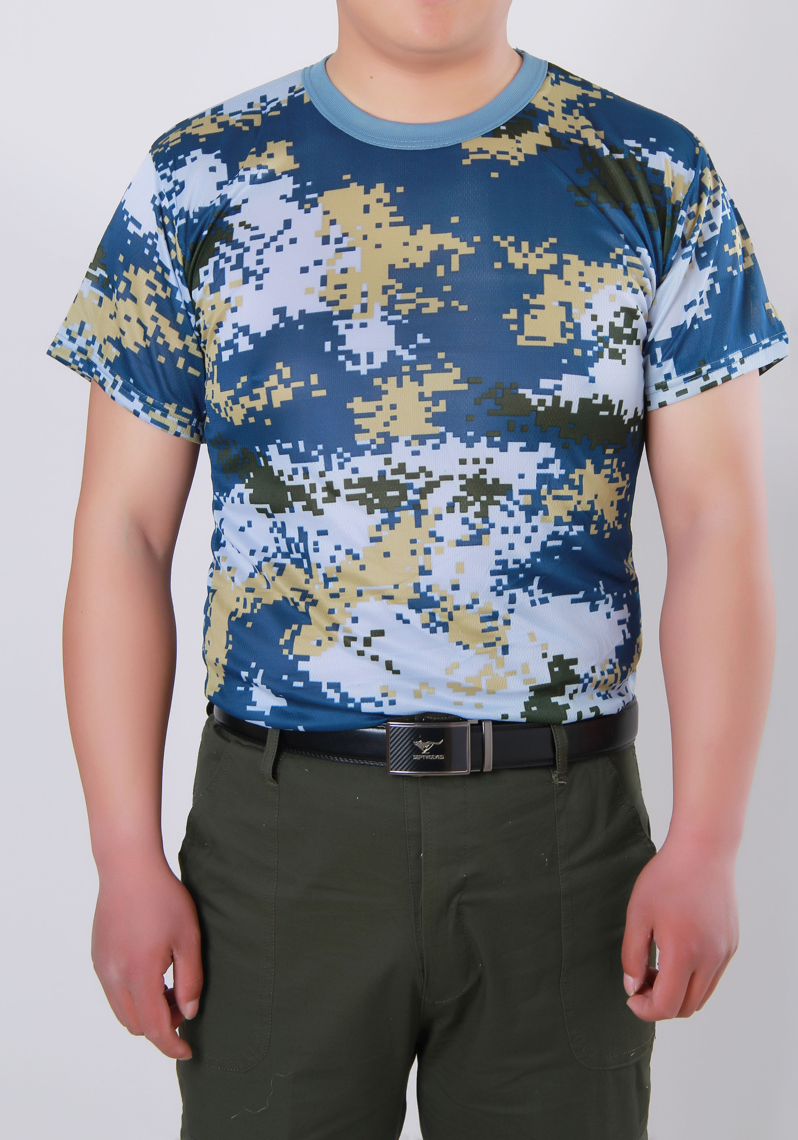 夏季男士短袖t恤衫迷彩半袖圆领套头运动军训男装爸爸背心工作服