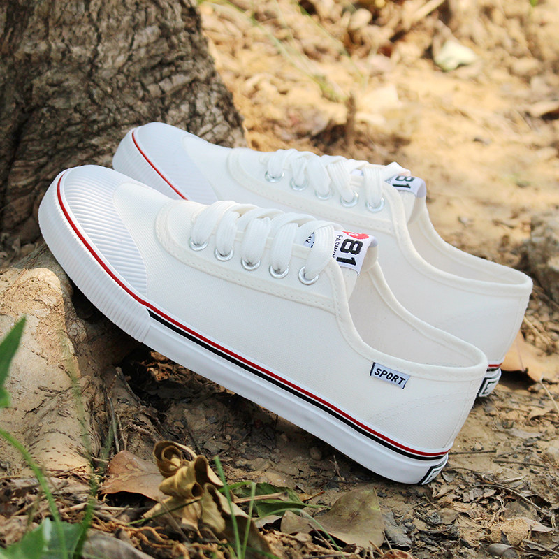 春夏低帮白色帆布鞋女韩版学生平底系带百搭休闲板鞋小白鞋女布鞋