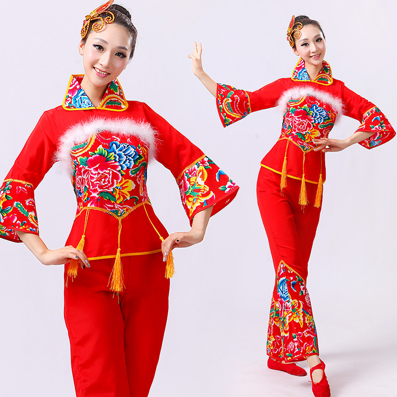 中老年秧歌服装开门红表演服东北大花布演出服好日子舞蹈演出服饰