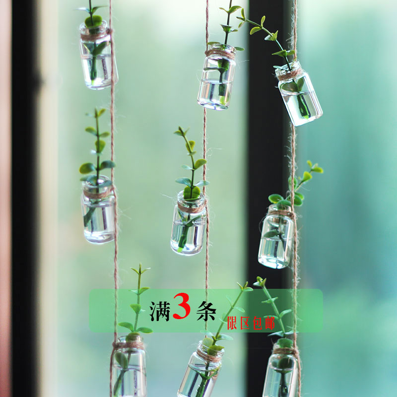 水培悬挂_麻绳小号玻璃瓶串装饰挂件吊饰门帘水培植物花器绿植风铃
