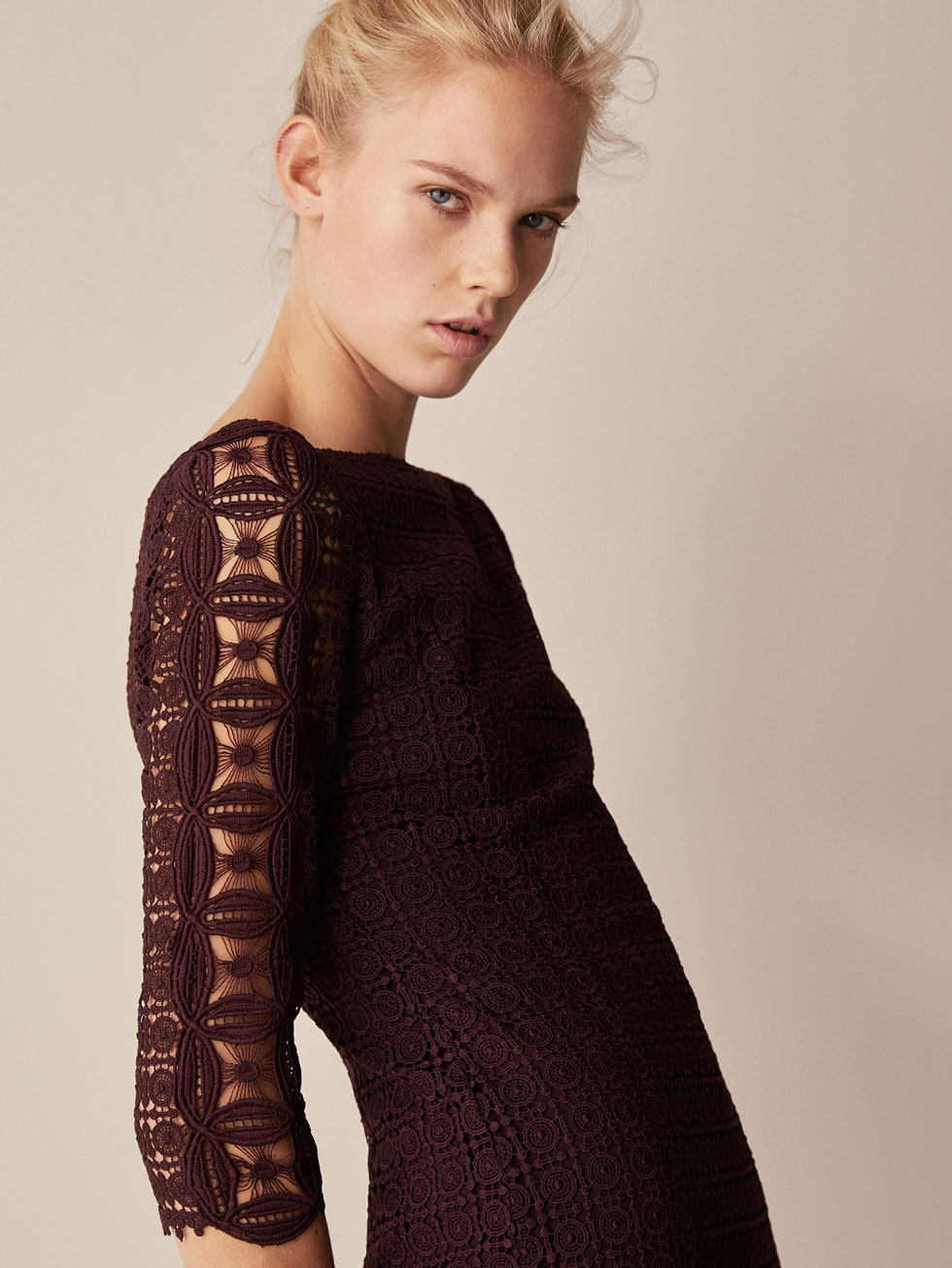 在途 南北西班牙正品代购 md 女装几何凸纹蕾丝连衣裙 6627519