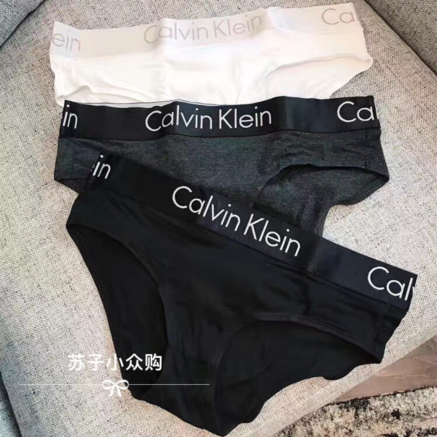 三角 3条_预 美国拼 calvin klein ck女士宽边logo字母三角内裤3条装