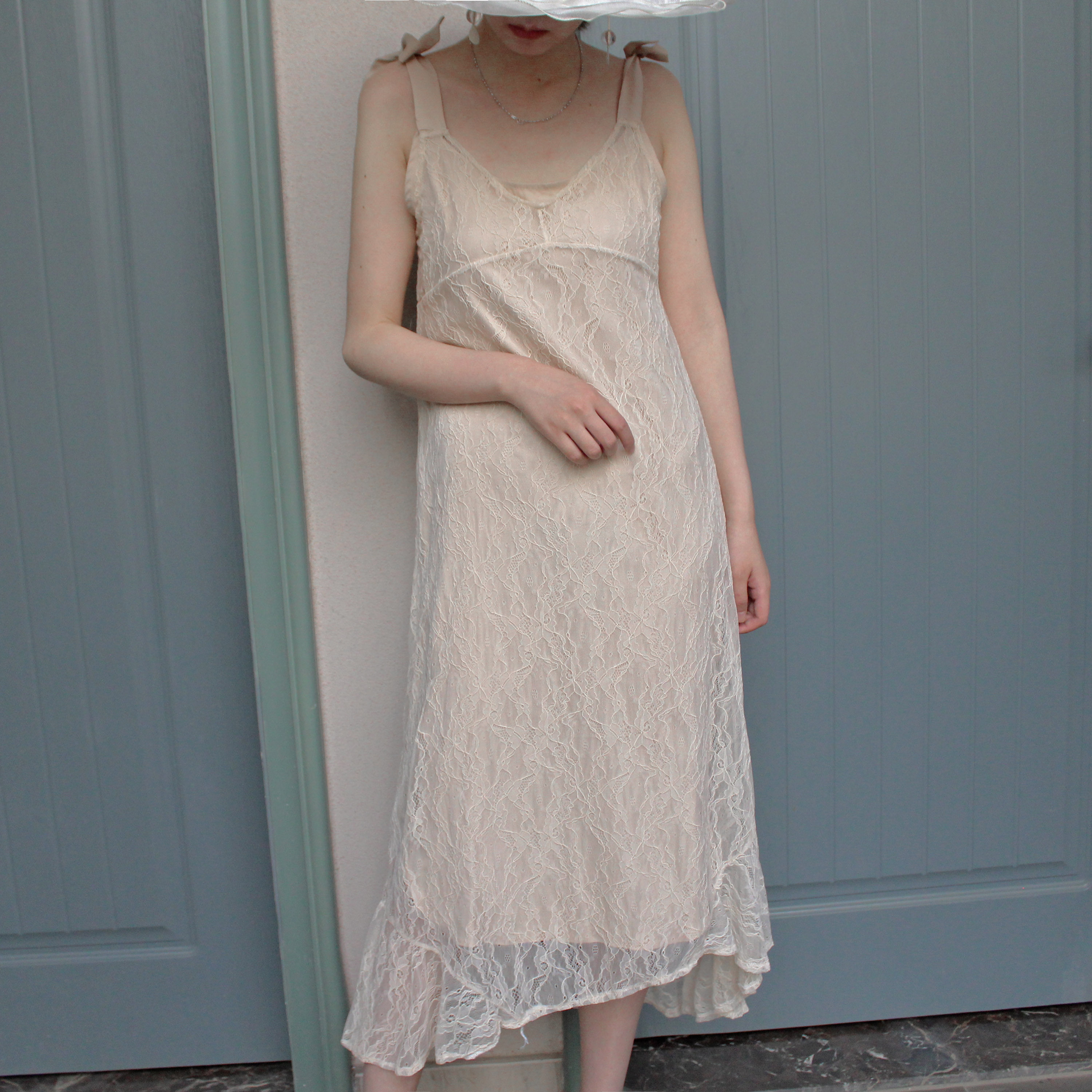 lassie 2017夏系带温柔蕾丝连衣裙  配内衬