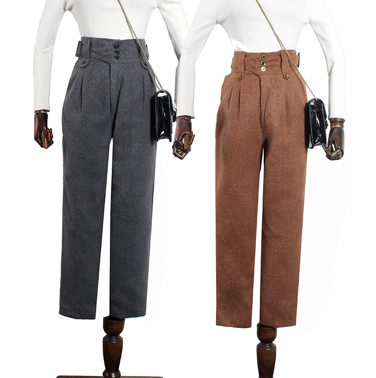 萝卜裤女冬毛呢长裤_大厂老货 八九十年代港风复古冬季高腰毛呢西裤