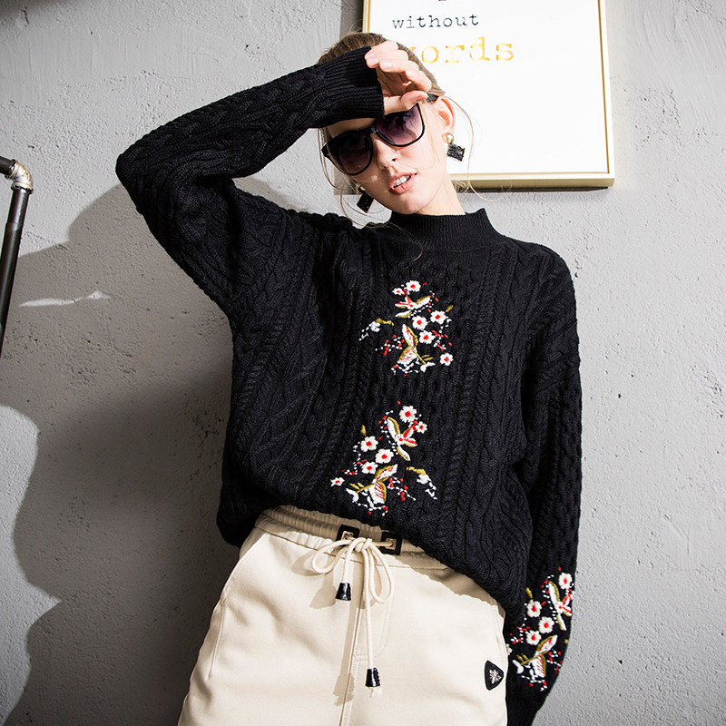 女神衣橱#精致女孩之刺绣高领毛衣