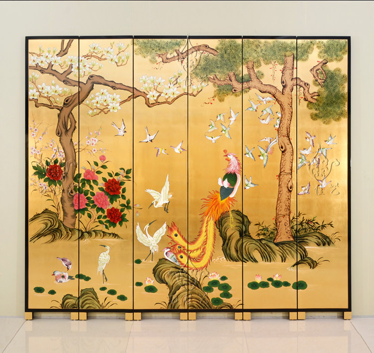  百鸟朝凤折叠屏风