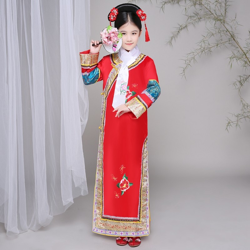 格格装女童_儿童古装小还珠格格服装 清朝古装女童晴川宫女满族旗服延