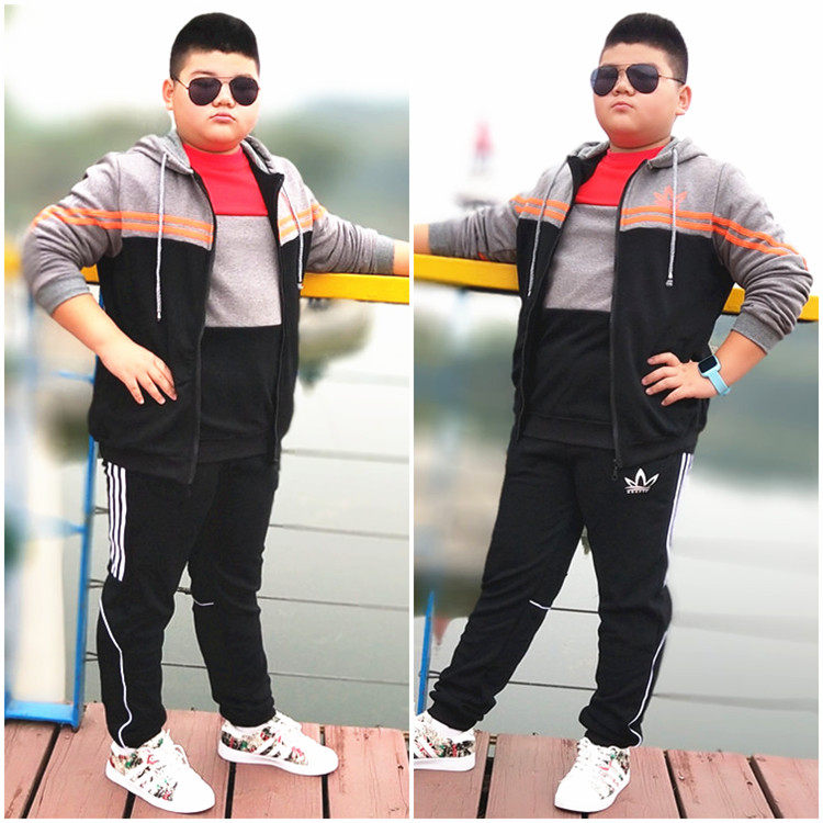 胖男童装秋冬加肥加大运动休闲外套加绒加厚上衣棉服大码宽松胖孩