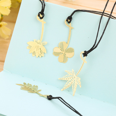 创意文具 小清新叶雨系列 精致迷你金属皮绳书签 创意可爱书签