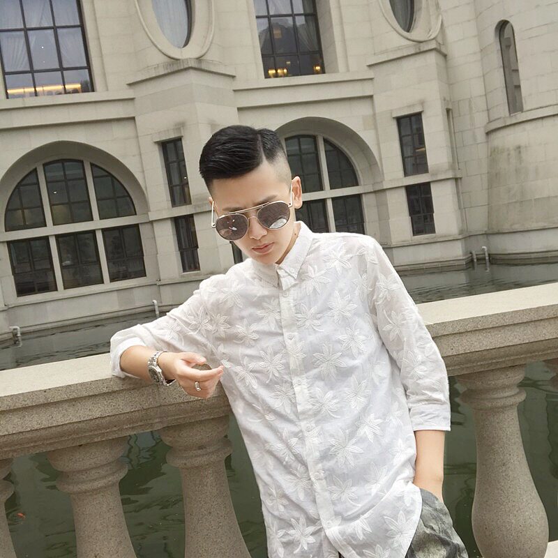 韩老板hlb 私物分享 简约而不简单白色衬衣男夏季七分袖印花衬衫