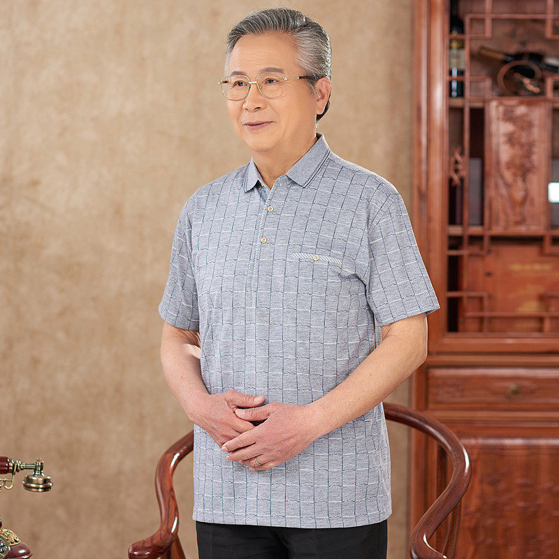 老年人t恤男短袖男装老头汗衫老人上衣宽松翻领体恤爷爷夏季衣服