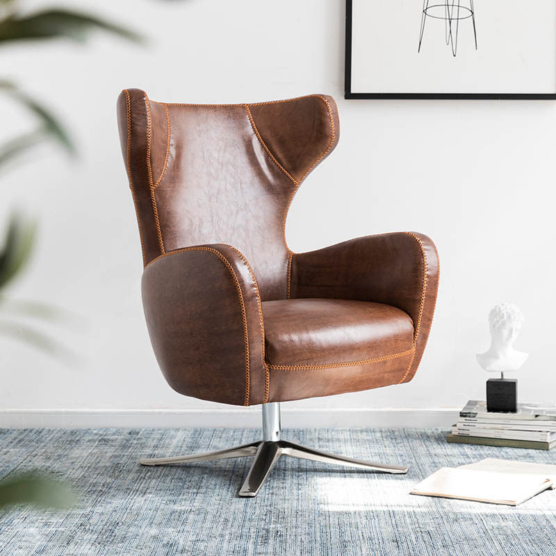 奇居良品 现代北欧简约皮质书房家具 汉可单人休闲椅沙发书椅转椅