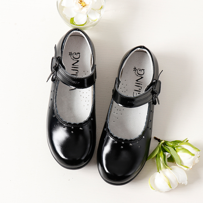 女童皮鞋真皮黑色新款公主鞋小女孩皮鞋中大童