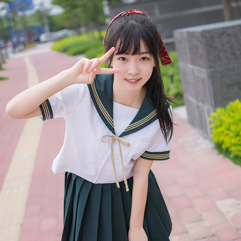 一折学生制服_【现货】6色入关东襟前开三本短袖水手服 kyouko jk制服