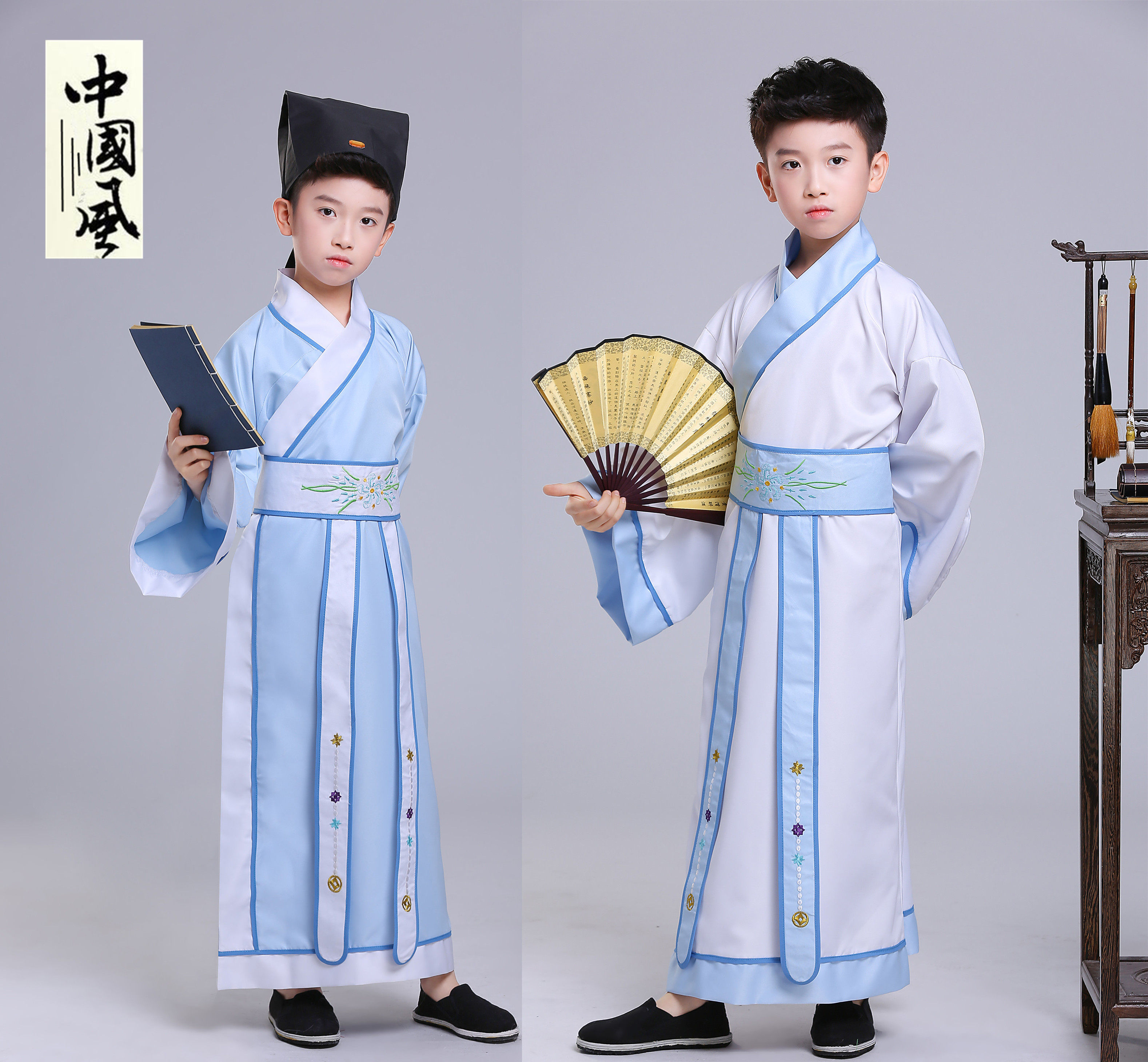 古装汉服幼儿园表演服三字经国学背诵朗诵演出服古代书童改良优惠券