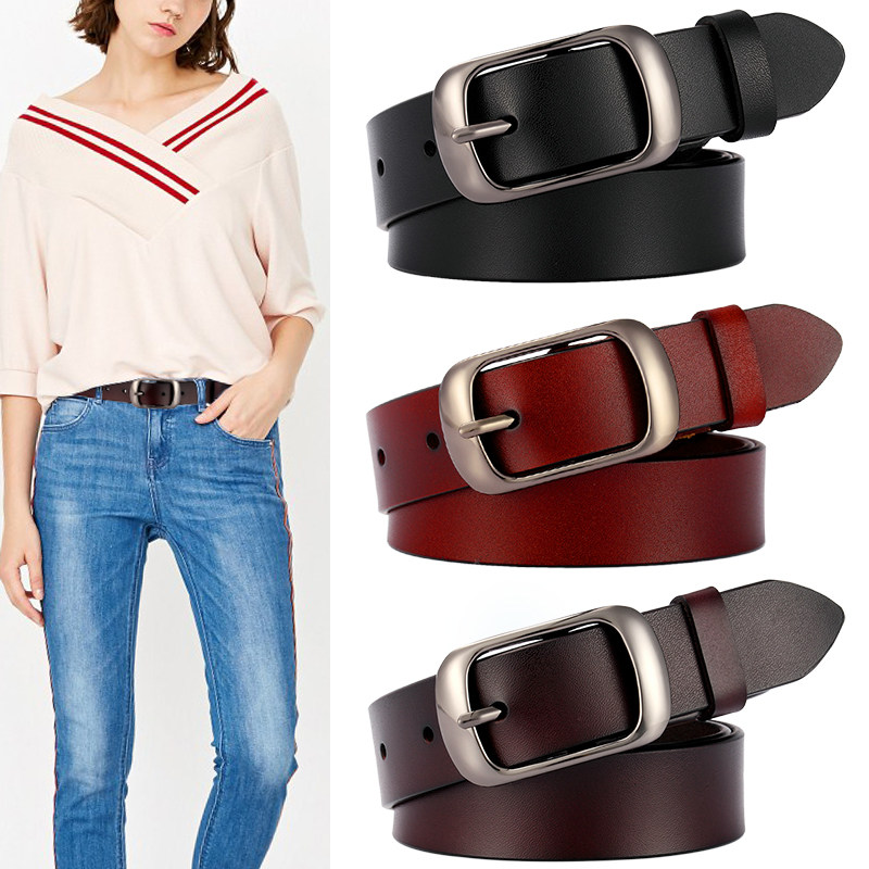 热销皮带女款休闲百搭_休闲百搭皮带女士真皮简约韩国潮流腰带女款宽