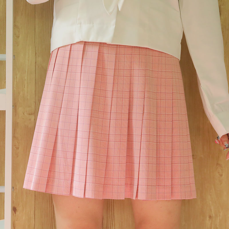 一折百褶裙学院风高腰_黛jk制服日本学院风粉格奶茶格高腰jk制服