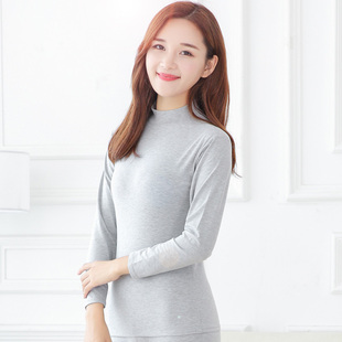 中老年女士高领保暖内衣秋衣薄款单件上衣纯棉全棉中领打底棉毛衫