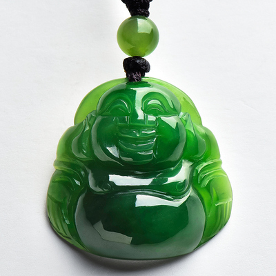 绿翠玉楼 天然碧玉吊坠女玉佛公挂坠菠菜绿玉坠一物一证择优发货