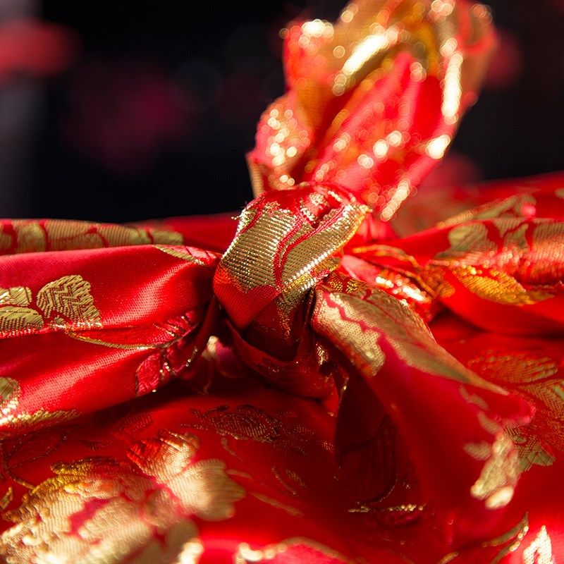 婚庆结婚用品袱皮新娘陪嫁嫁妆喜盆包裹刺绣烫龙凤红布