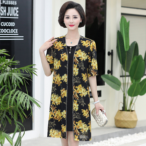 中老年女装2018春夏新款妈妈装两件套连衣裙
