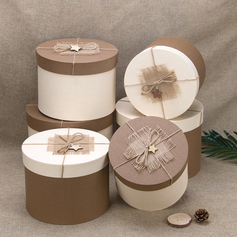 文艺礼品盒_圆形礼品盒大号 简约复古 手提礼物纸盒 包装盒 创意 文艺