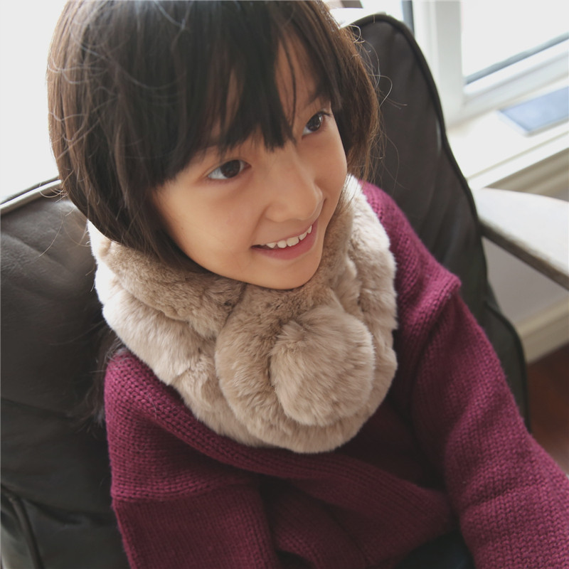 新品亲子款韩国儿童獭兔围巾冬季皮草女童加厚三管球真毛兔毛围脖