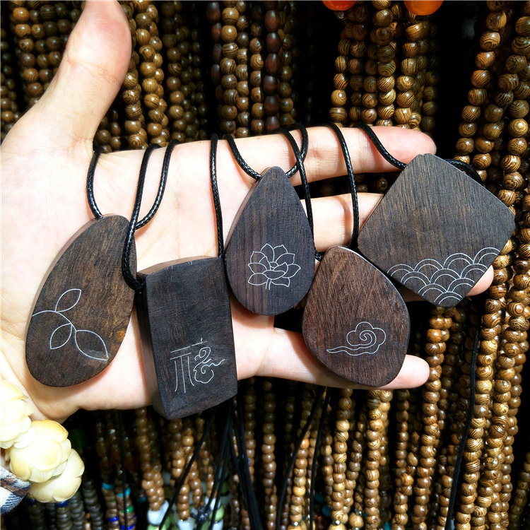 毛衣链长款 百搭 秋冬 大气高档黑檀木镶嵌银项链简约百搭吊坠女