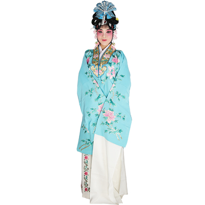 戏曲青衣手绣女披 京剧影视花旦小姐女绣花牡丹对披 真丝手绣