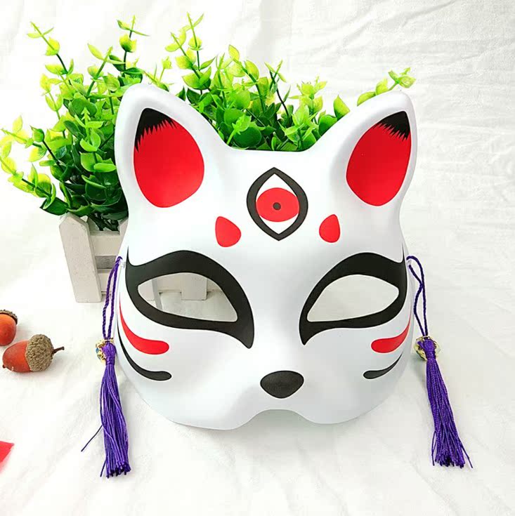 猫面具手绘 半脸猫面具 日式和风狐狸 动漫男女猫脸cosplay舞会新