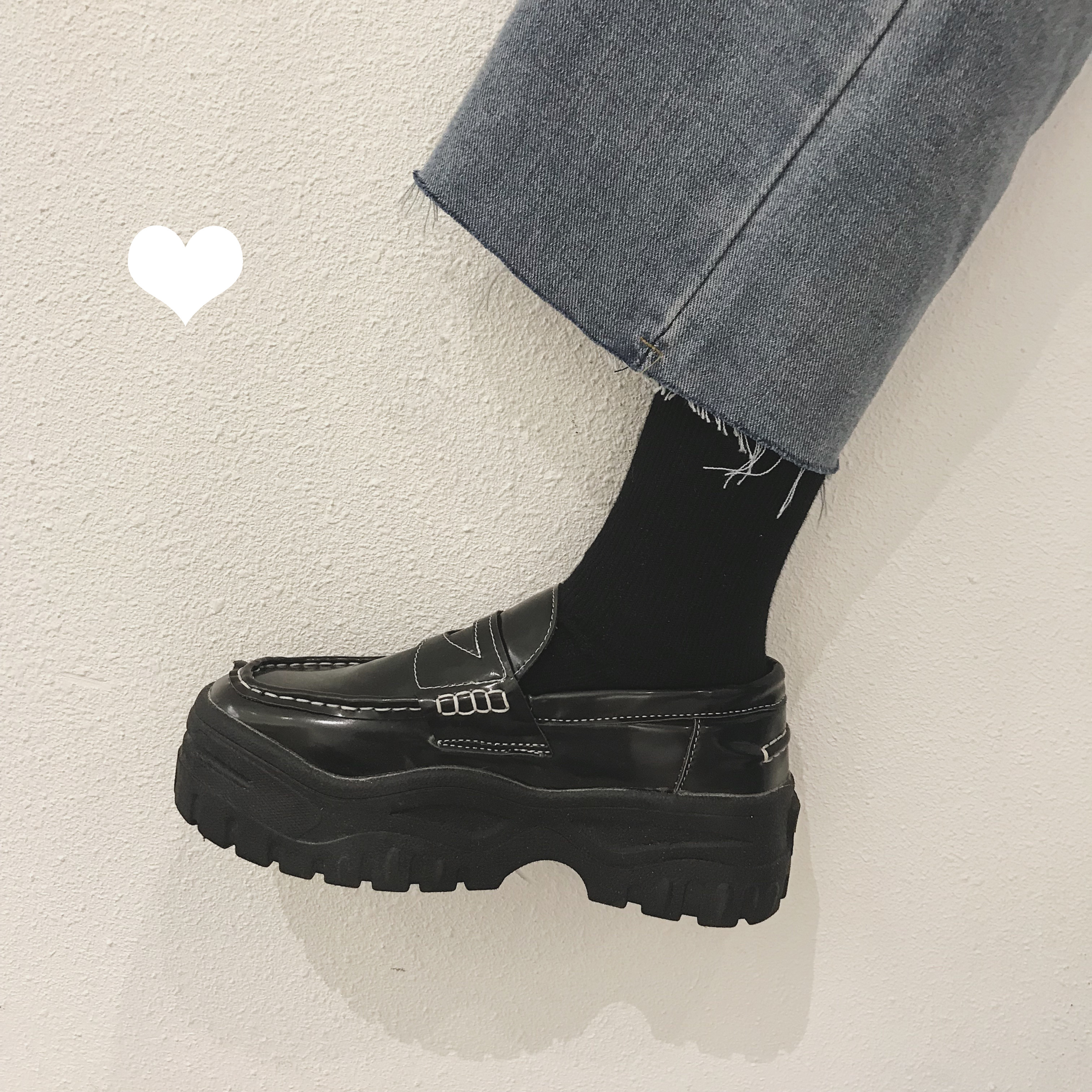 松糕鞋女 厚底原宿风_2018欧美秋新款英伦复古缝制厚底松糕大头鞋女