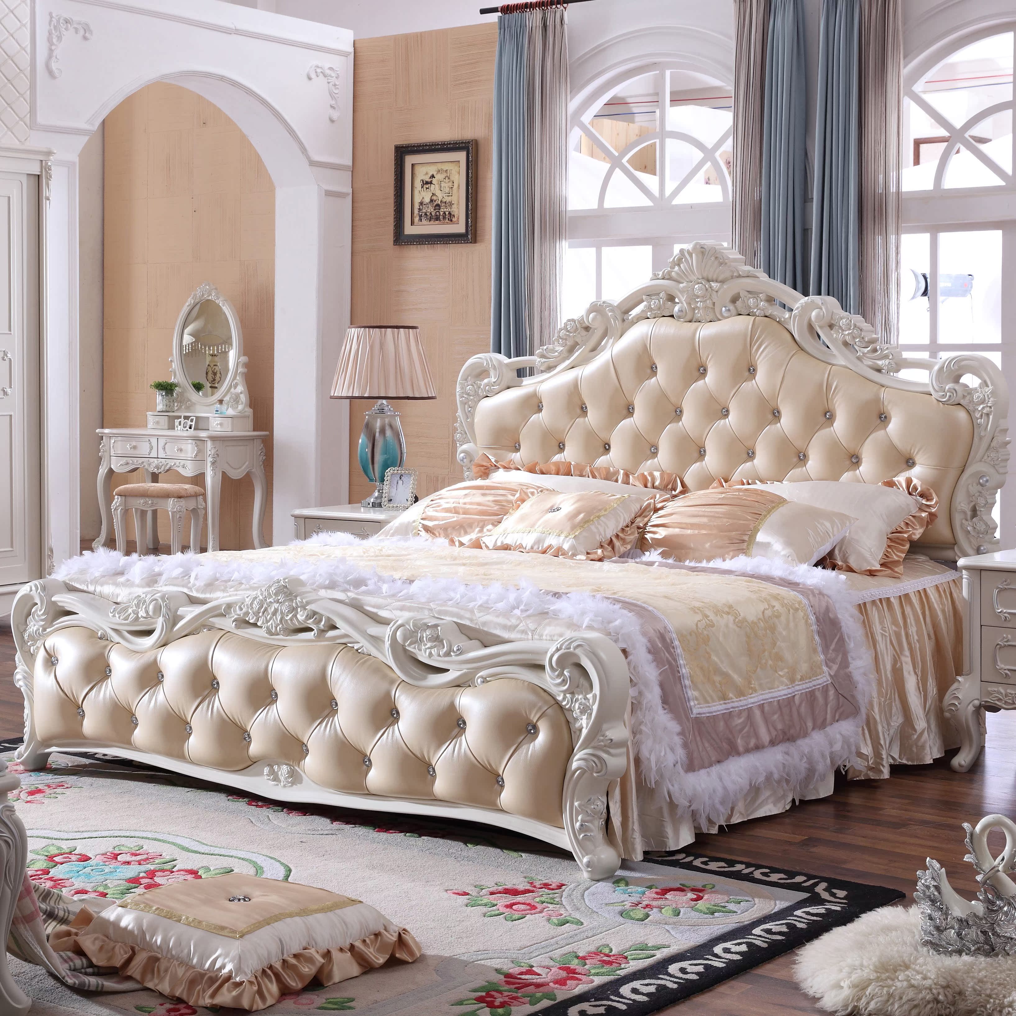 简欧公主床_欧式床皮床双人实木床主卧室田园式公主1.