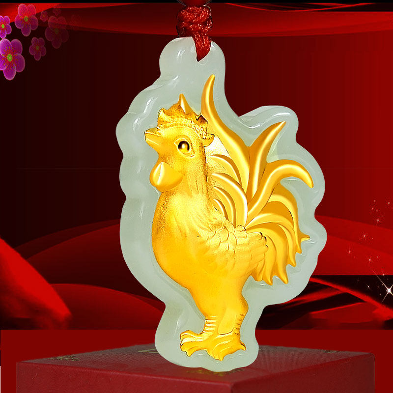 黄金生肖吊坠_黄金鸡吊坠3d硬金999足金首饰男女款 本命年鸡十二生肖