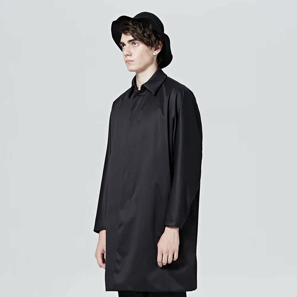 zuee男装商场同款17春新品纯色时尚休闲宽松长袖风衣外套has46267