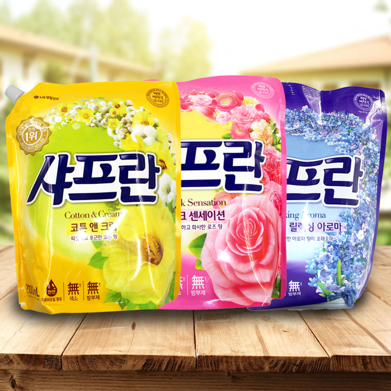 包邮韩国正品lg柔顺剂袋装衣服护理液玫瑰香柔顺液香味持久2100ml