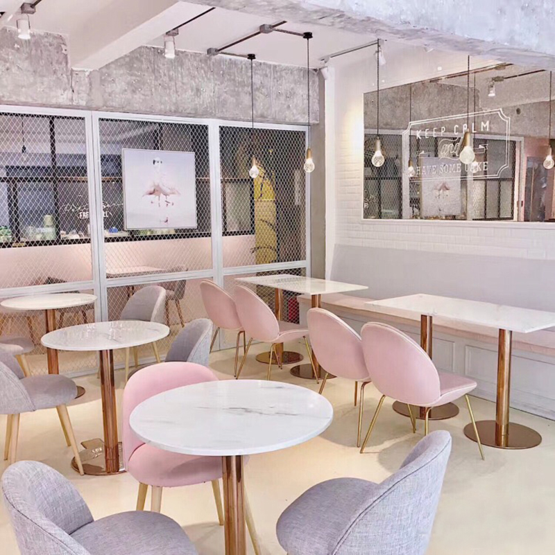 北欧ins风网红咖啡厅奶茶店大理石桌椅组合简约休闲西餐厅沙发
