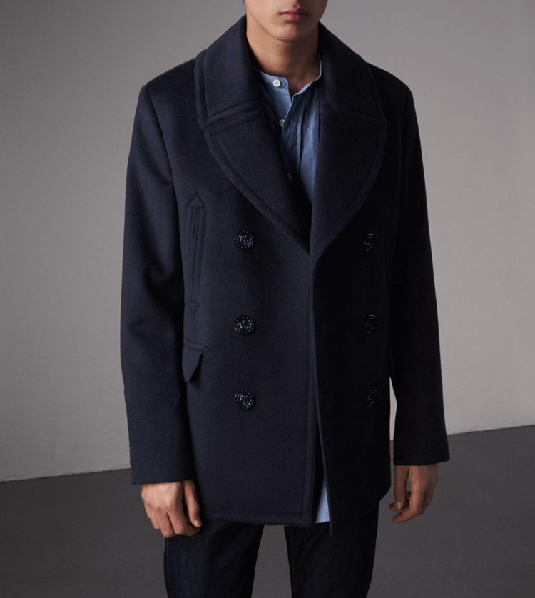 热销翻领毛呢外套男_美国海军peacoat外套羊毛呢子藏青修身男式翻领冬