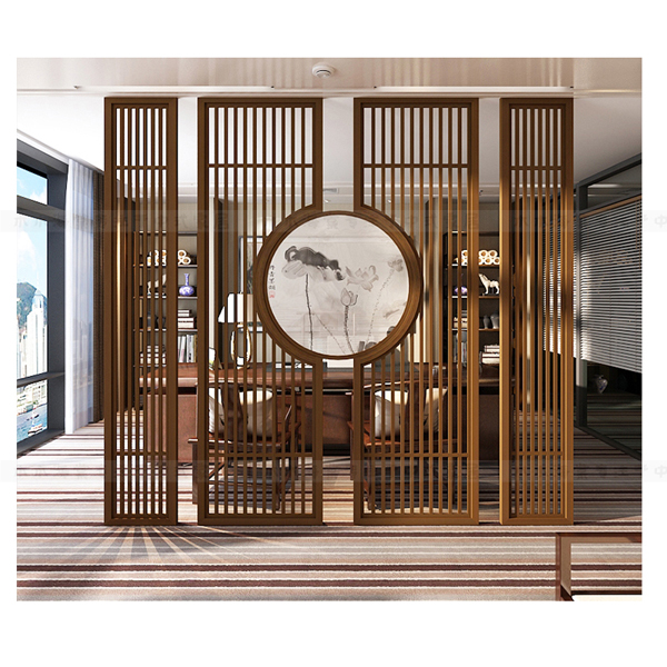 一折纱屏风_实木栅格 新中式 隔断 背景墙 纱画屏风 中式花格隔断背景