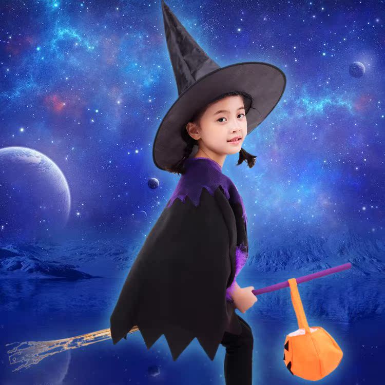 万圣节儿童服装女巫小披风套装幼儿园巫师女袍子女孩装扮可爱衣服