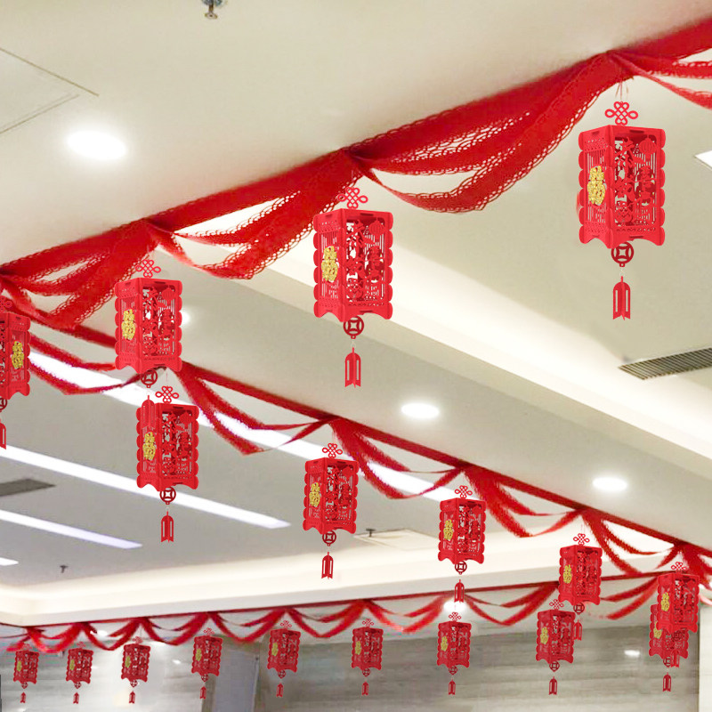 新年布置装饰品_2019猪年装饰品春节福字拉花成品波浪旗拉条新年布置