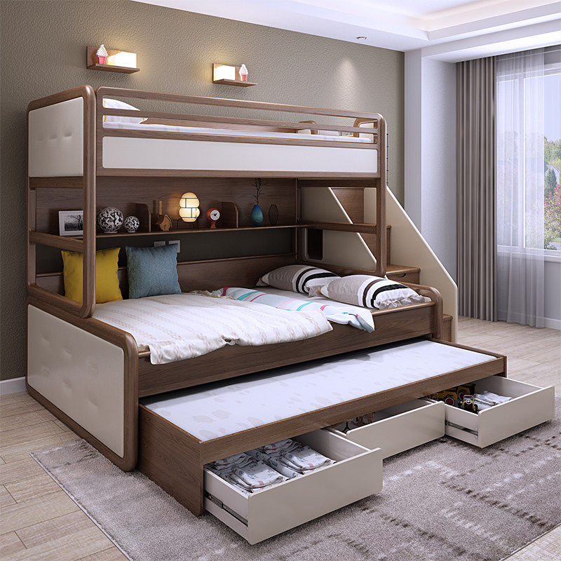 实木北欧白腊木软包高低床子母床成人男孩女孩上下床三层儿童床优惠券