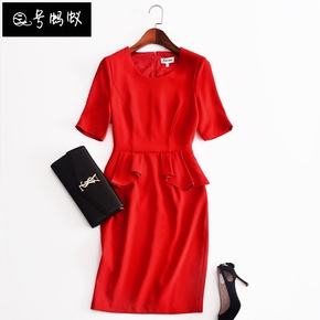 欧美高端2018新品圆领短袖花边包臀修身显瘦