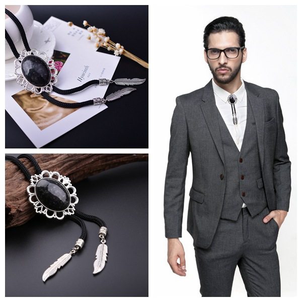 bolo tie_欧美新款潮男黑宝石波洛领带 个性领带bolo tie领结 领绳