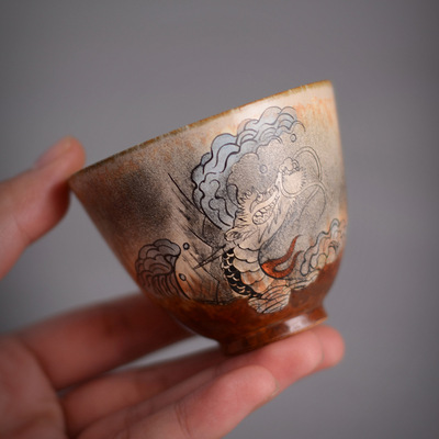 老匠人纯手工景德镇陶瓷主人杯单杯 柴烧窑变 手绘生肖杯龙茶杯